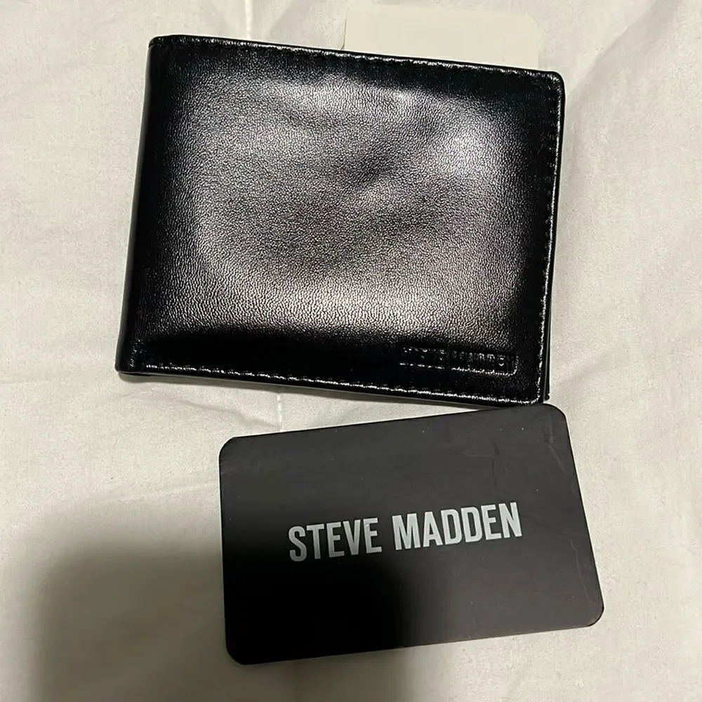 New men’s Steve Madden Men RFID Card Case Slim Bifold Wallet Black